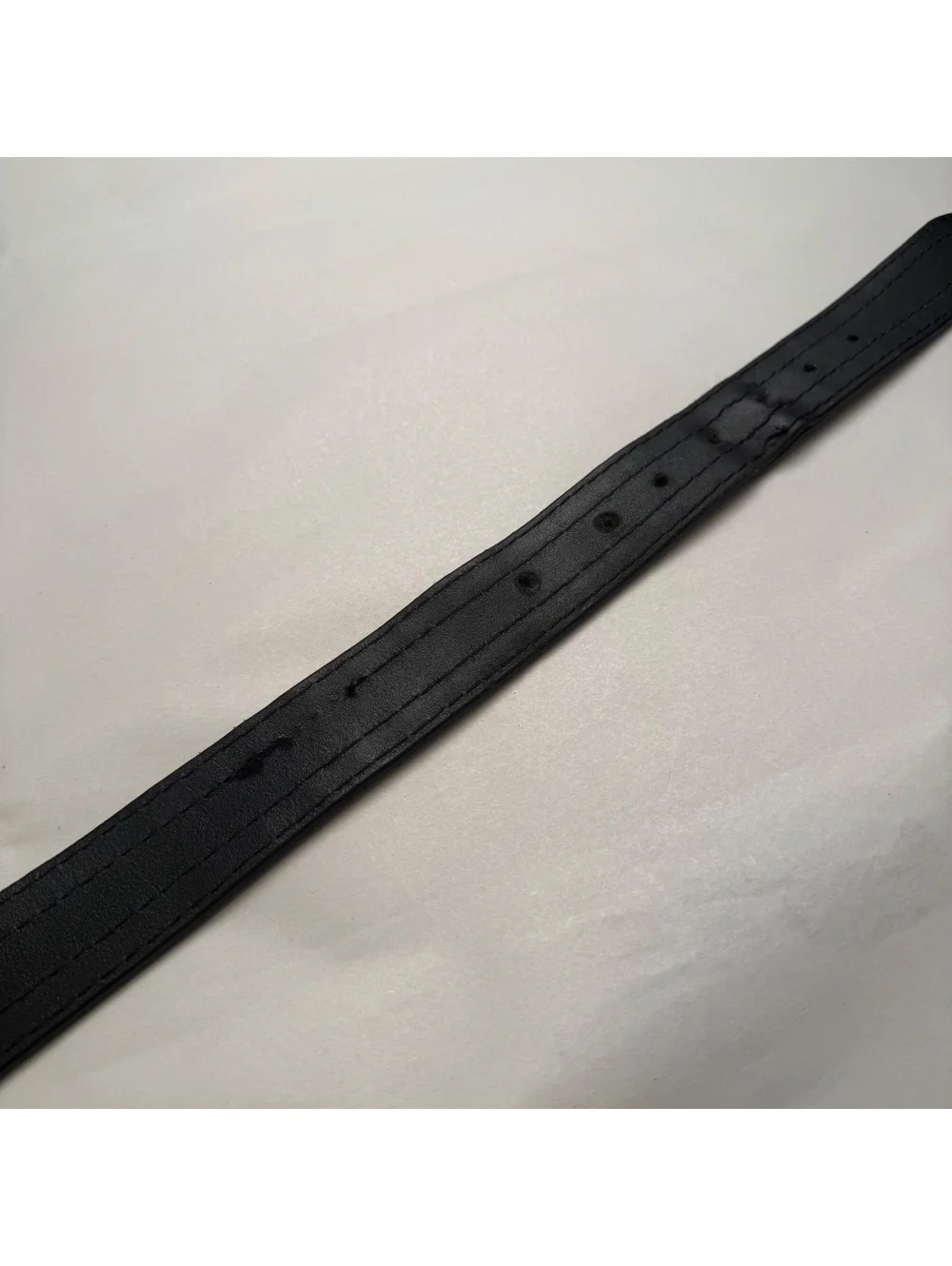 90s distressed Black Genuine Leather Stitched unisex Belt Size 38 Silver Buckle